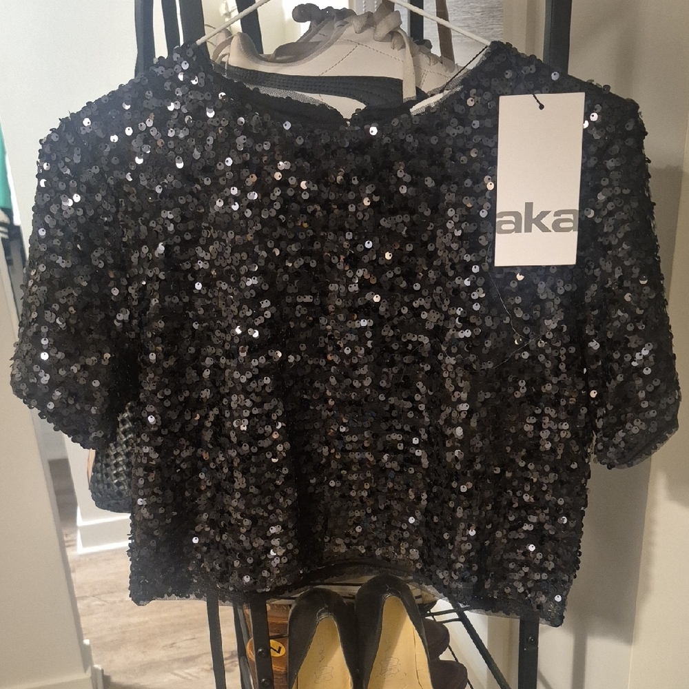 AKA Black Sequin Crop Top